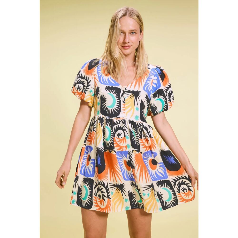 Untitled in Motion Lillian Dress Puff Sleeve Mini Babydoll Alchemia Flame XXL